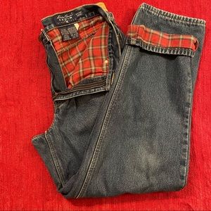 Vintage Eddie Bauer Flannel Fully Lined Jeans 32X30 Red Plaid 100% Cotton